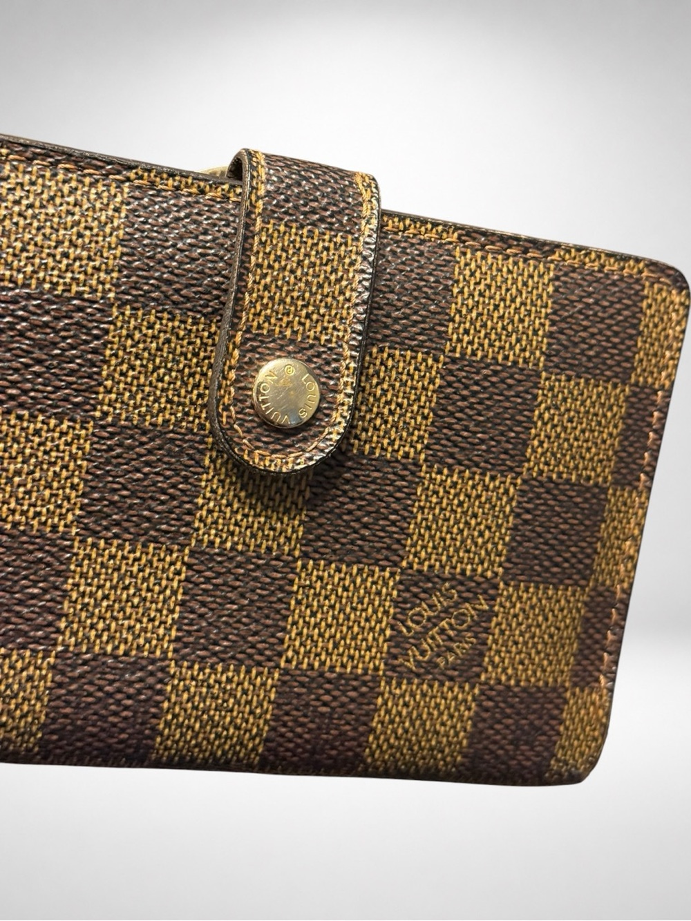 Louis Vuitton Authentic Damier Ebene French Purse Bifold Wallet Kiss Lock Brown - Picture 9 of 16